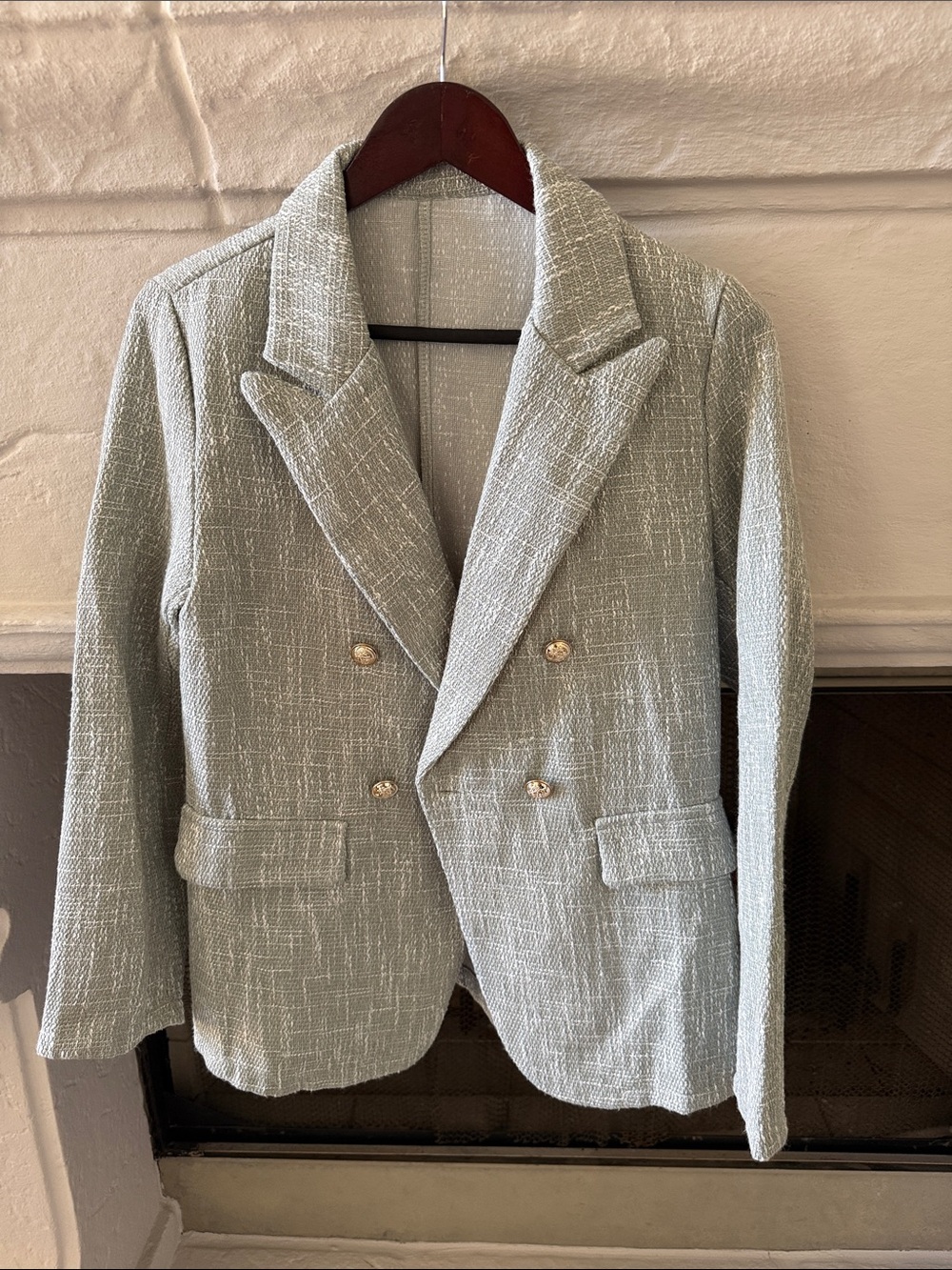 Women’s Double-Breasted Light Green Textured Blazer